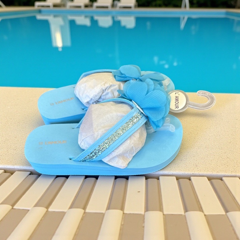 L'Amour Blue Sequined Sandals sz 13 - Picture 2 of 5